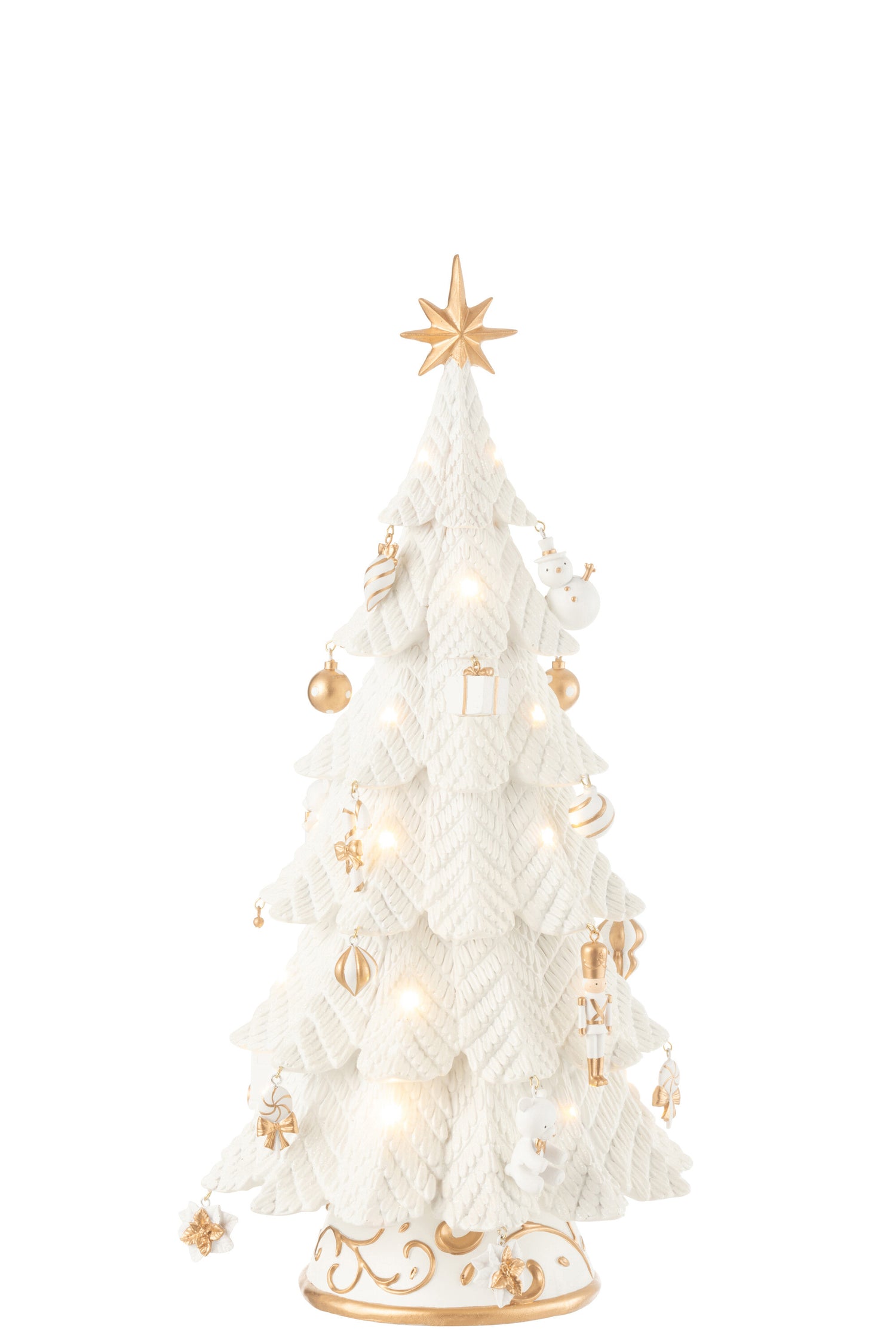 J-Line decoratie Kerstboom Ornamenten - polyresin - wit|goud - small - LED lichtjes