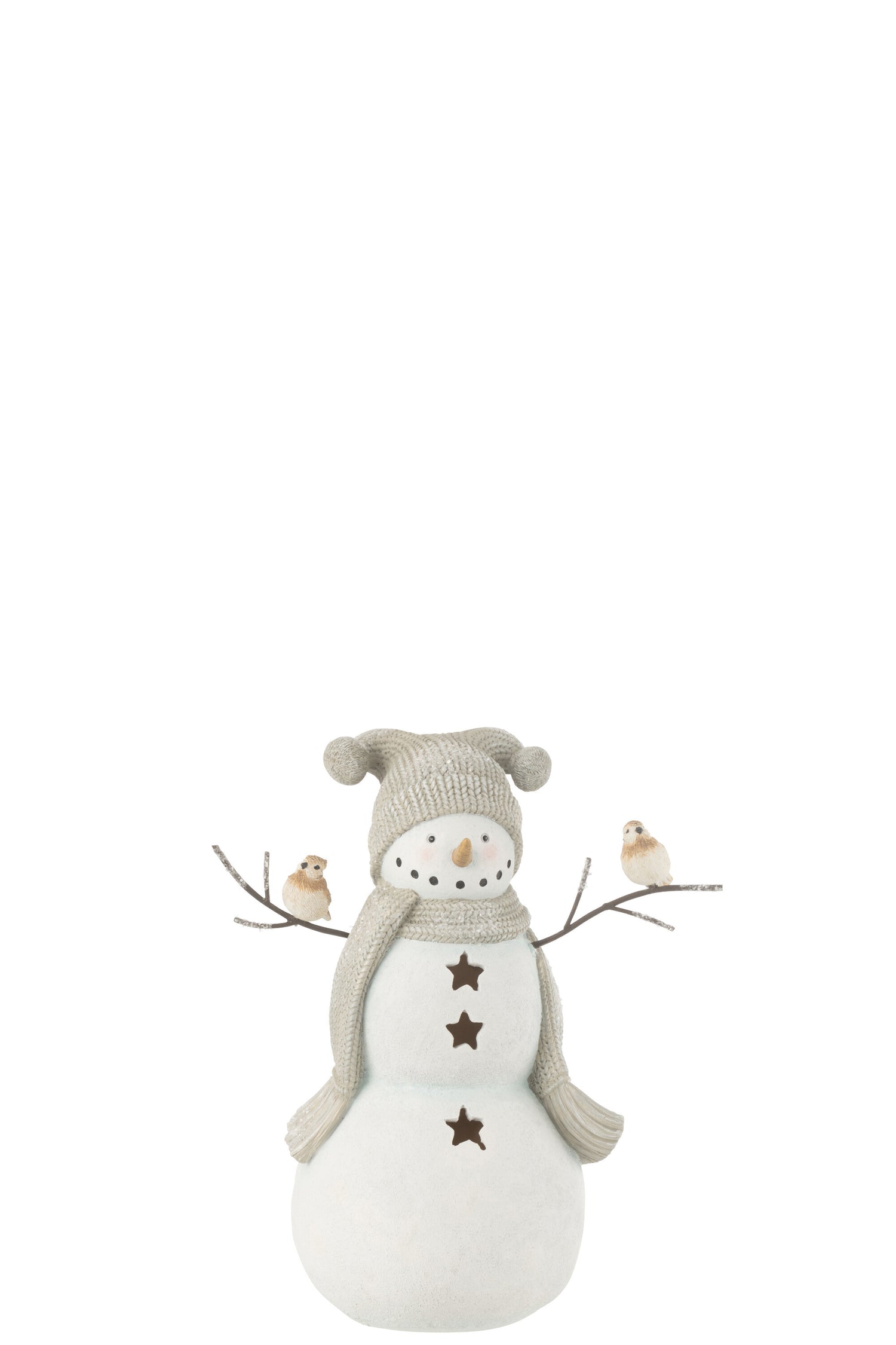 J-Line figuur Sneeuwman vogels - polyresin - wit|grijs - small
