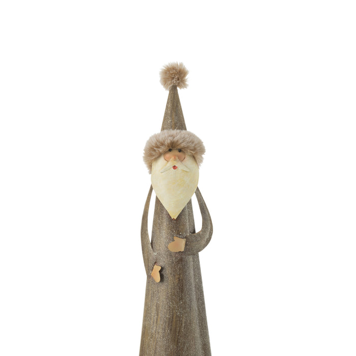 J-Line figuur Kerstman rond bont - metaal - grijs - small