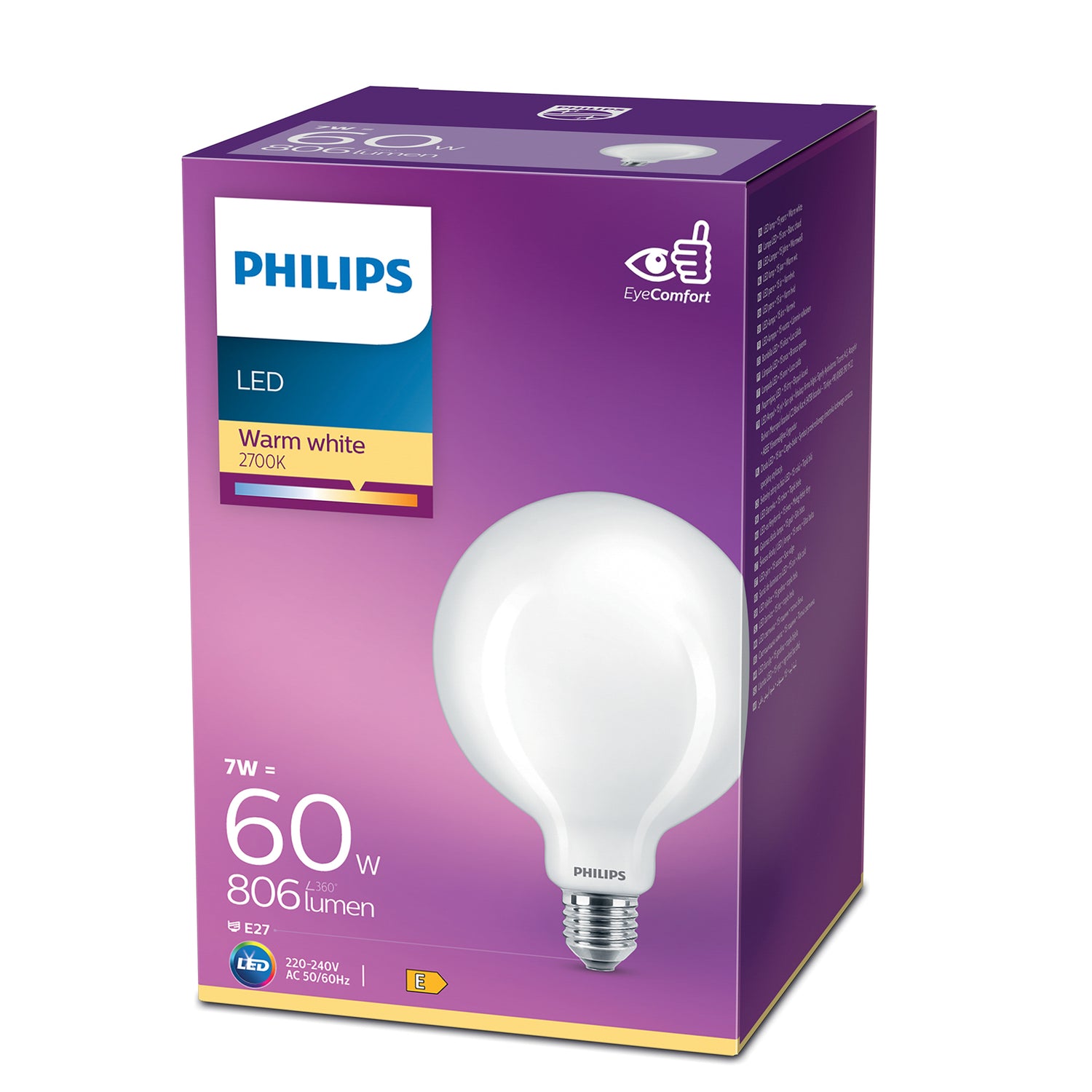 Philips LED Globe Mat - 60 W - E27 - warmwit licht