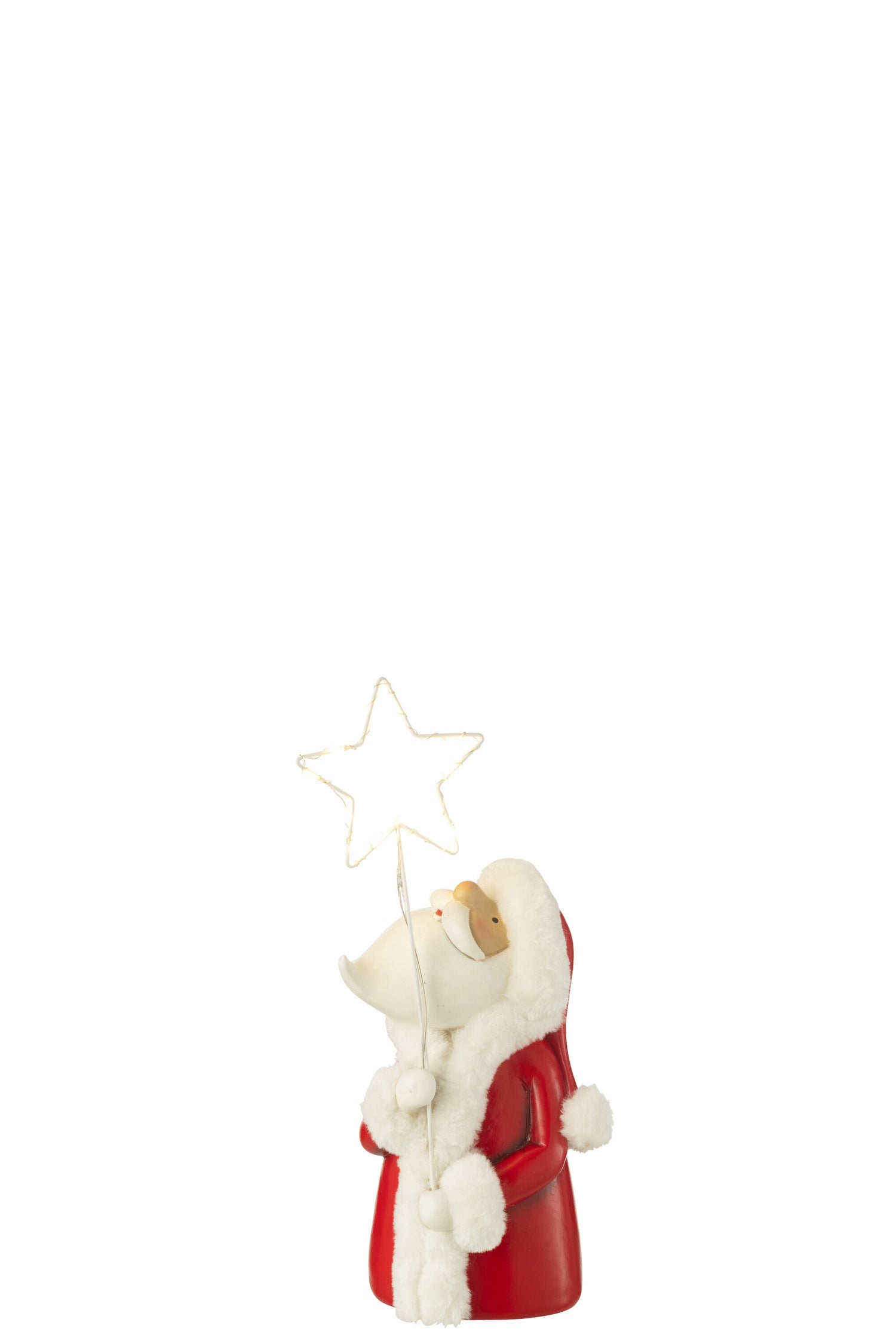 J-Line kerstman Ster - polyresin - wit|rood - small - LED li