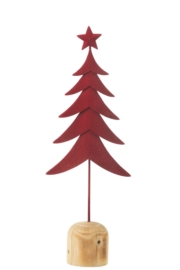 J-Line decoratie Kerstboom Op Voet  + Ster - metaal|hout - rood - large
