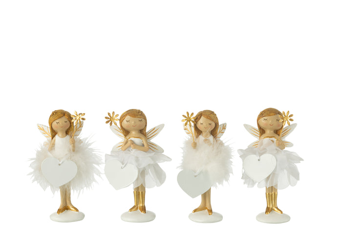 J-Line decoratie Fee bloem + hart - polyresin - wit|goud sma