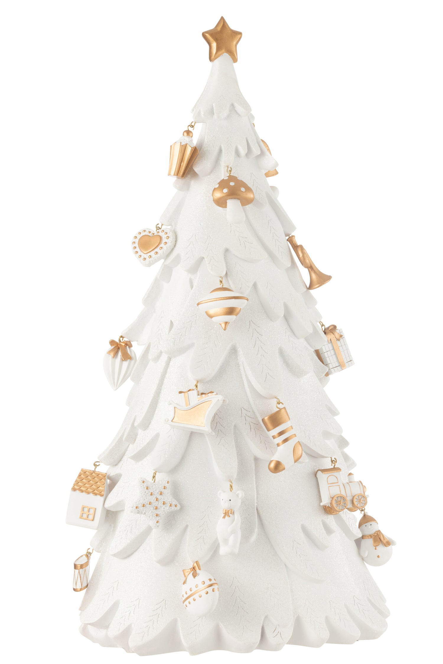 J-Line decoratie Kerstboom ornamenten - polyresin - wit|goud - large