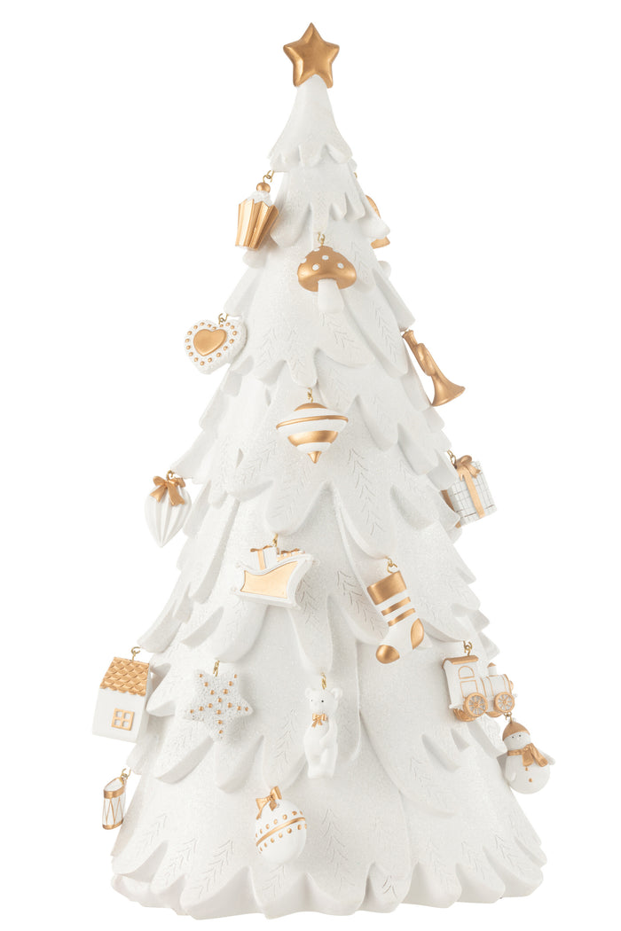 J-Line decoratie Kerstboom ornamenten - polyresin - wit|goud - large
