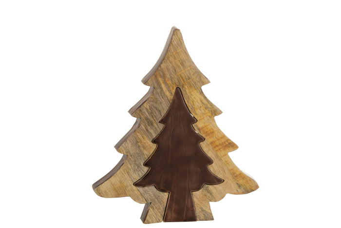 J-Line decoratie Kerstboom Puzzel - hout - bruin|naturel - large