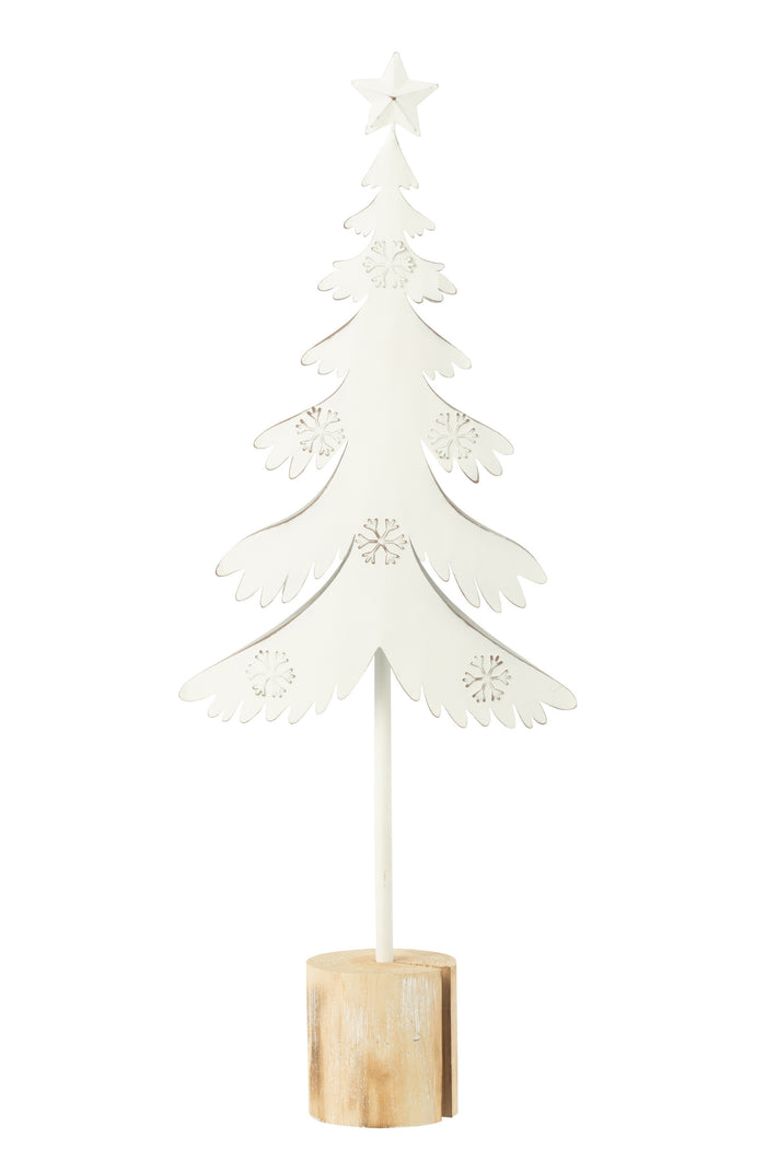 J-Line decoratie Kerstboom Op Voet  + Ster - metaal - hout - wit - large