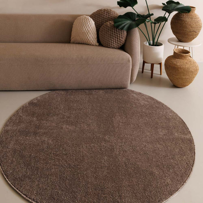 Tapeso Rond vloerkleed Fine - mokka - 100 cm