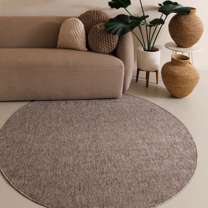 Tapeso Rond vloerkleed Lush - taupe|lichtgrijs - 240 cm
