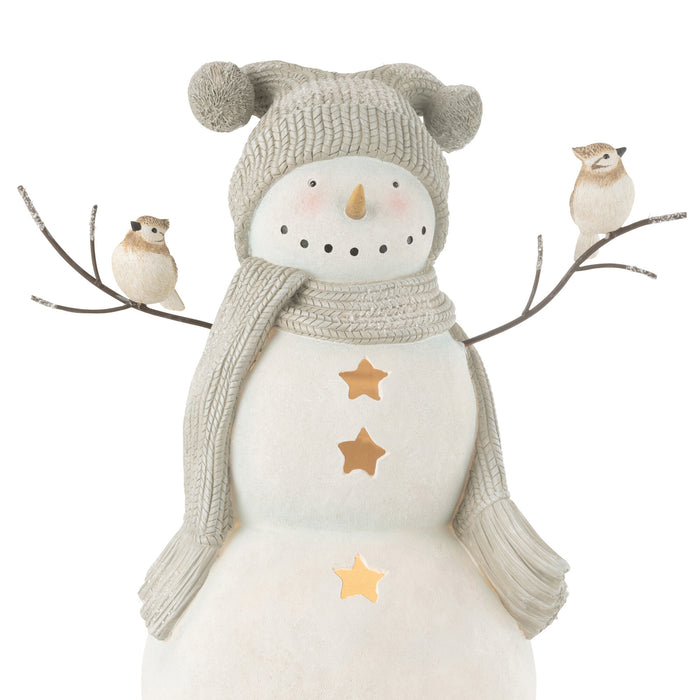 J-Line figuur sneeuwman Vogels - polyresin - rood|groen - large