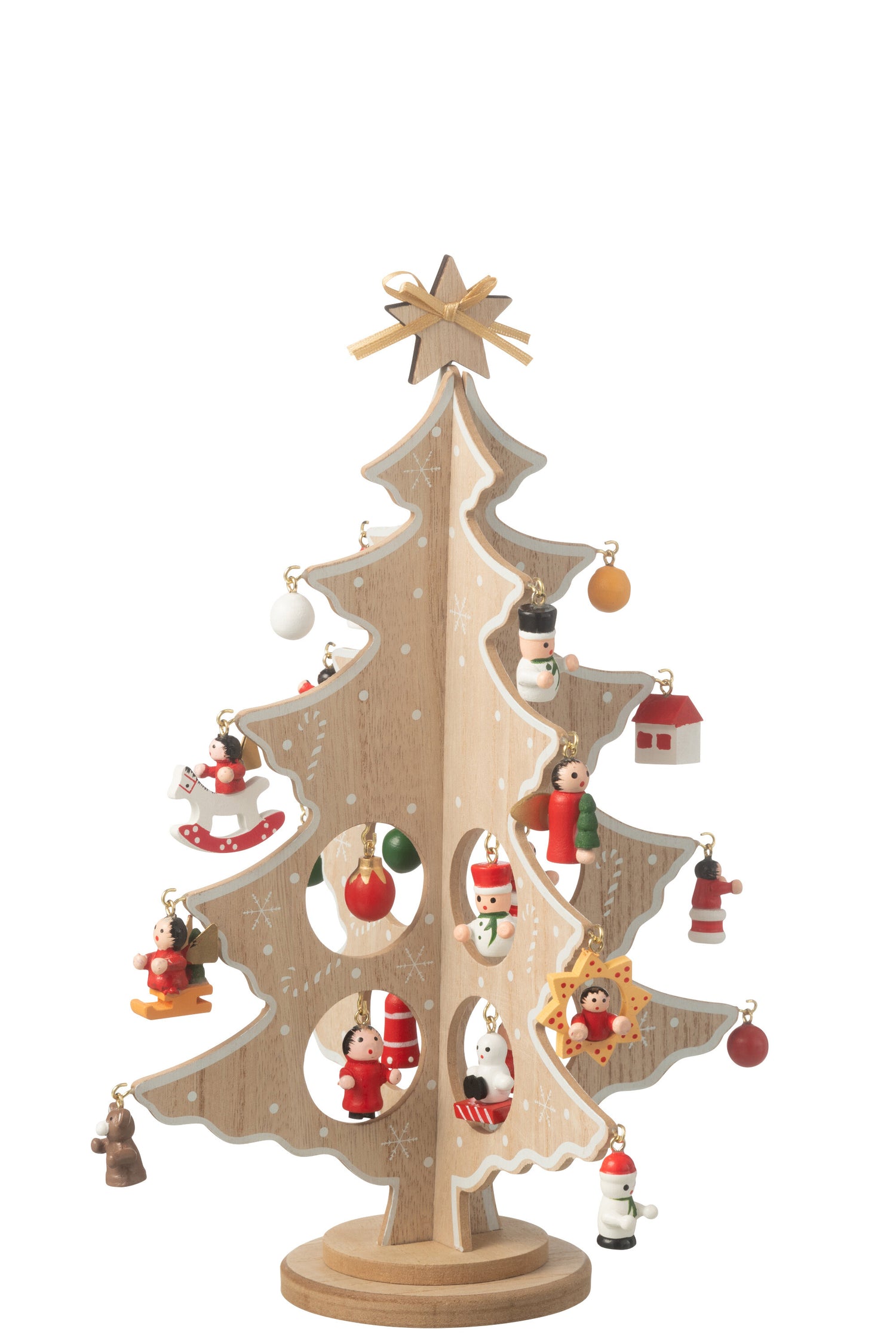 J-Line decoratie kerstboom + figuurtjes plooiend - hout - na