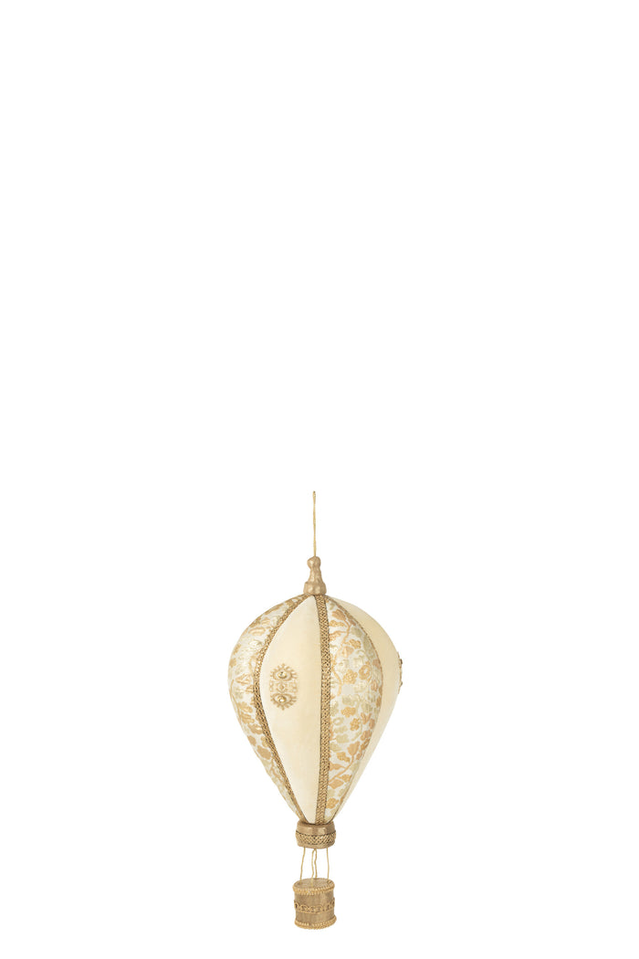 J-Line decoratie Heteluchtballon hangend - polyfoam|textiel - wit|goud - small