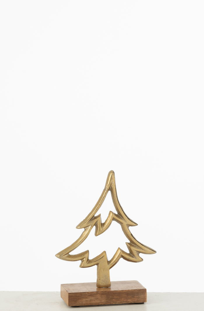 J-Line decoratie Denneboom Op Voet  - aluminium|hout - goud - small