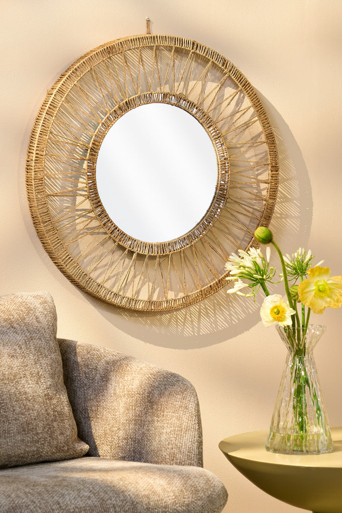 Mica Decorations Ludy Wandspiegel - H5 x Ø70 cm - Jute - Lichtbruin