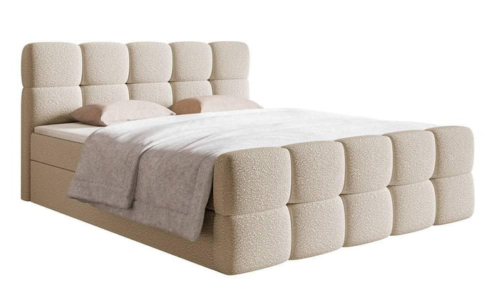 NADUVI Collection Chloe Boxspring met Opbergvak 140 x 200 cm - Bouclé - Ivoor