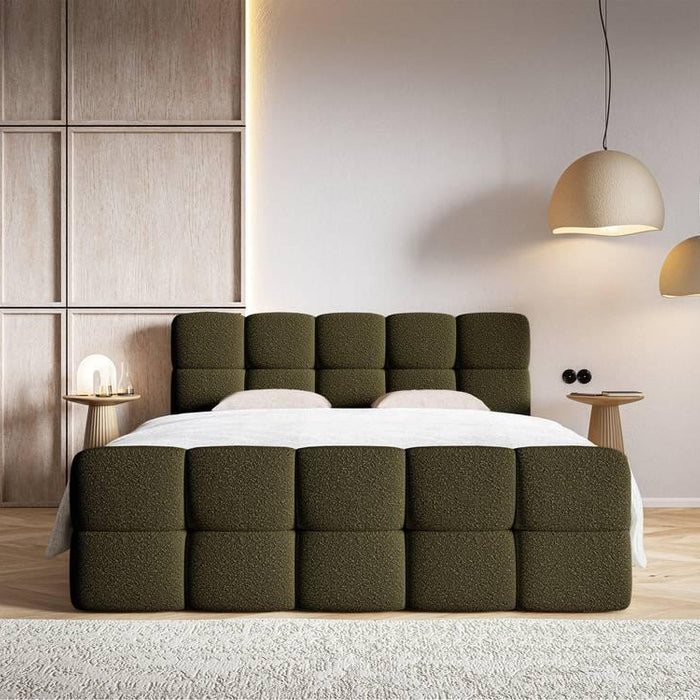 NADUVI Collection Chloe Boxspring met Opbergvak 180 x 200 cm - Bouclé - Groen