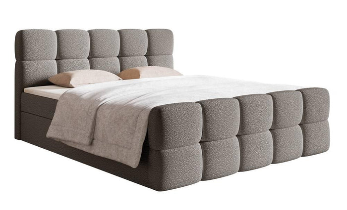 NADUVI Collection Chloe Boxspring met Opbergvak 180 x 200 cm - Bouclé - Grijs