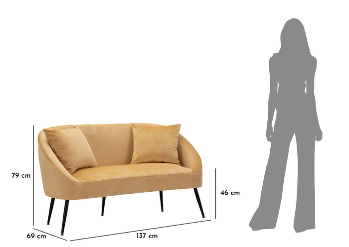 Mauro Ferretti Browy Zwart metalen en bruin fluwelen bank met kussens