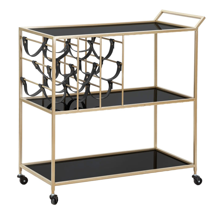 Mauro Ferretti String Trolley in metaal en zwart glas met fleshouder