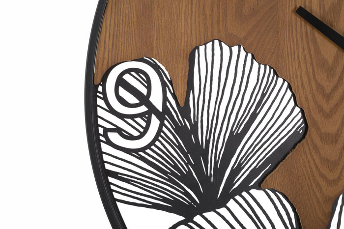 Mauro Ferretti Leaf Ronde wandklok in hout en metaal bruin