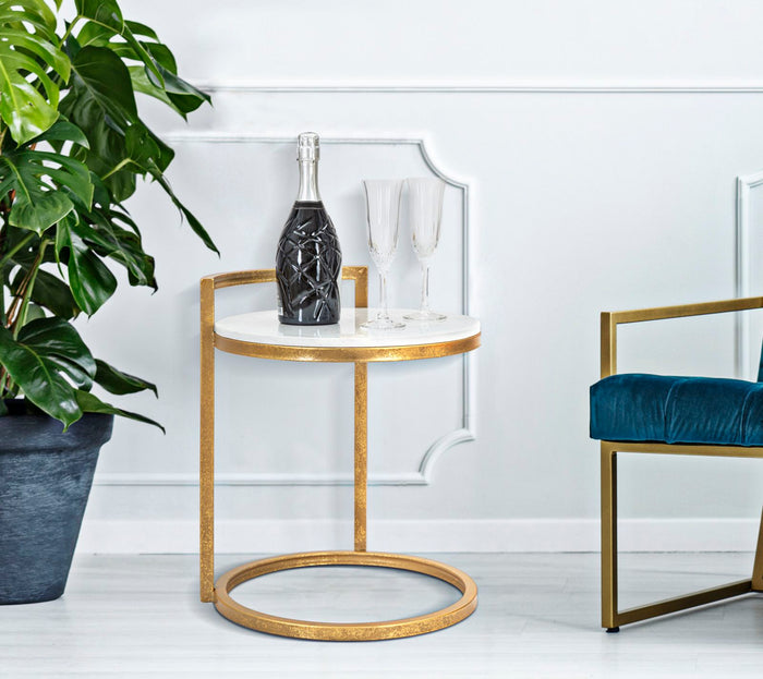 Mauro Ferretti Marble Tafel in goud metaal met wit blad