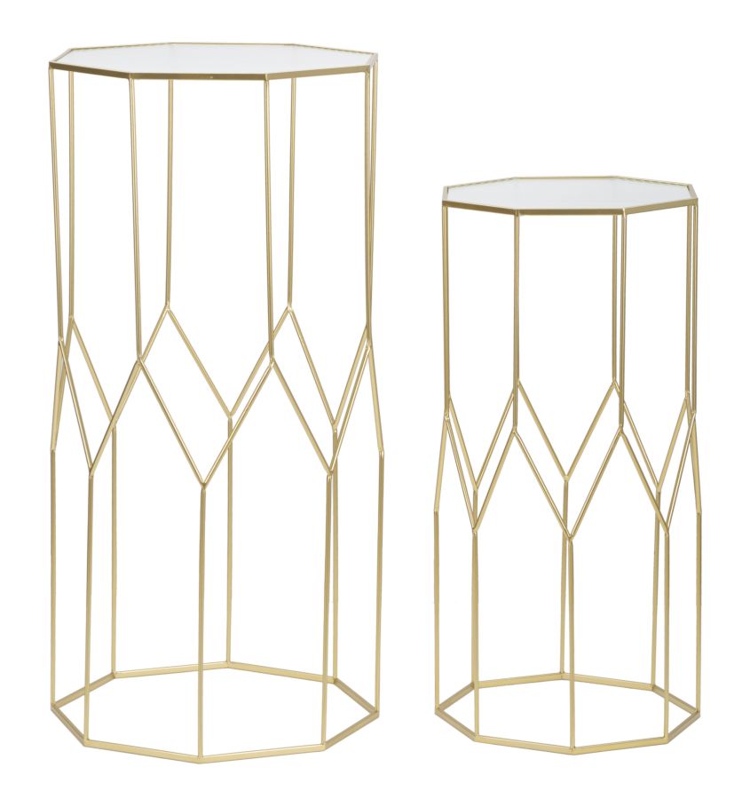 Mauro Ferretti Glass Set van 2 tafels in goud metaal en glas