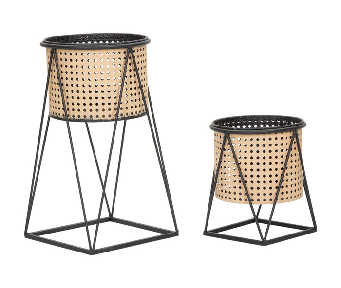 Mauro Ferretti Osaka Set van 2 vaashouders in beige en zwart metaal