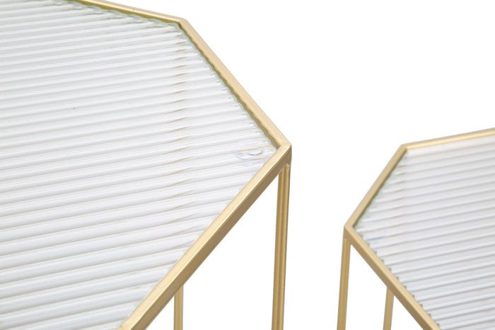 Mauro Ferretti Glass Set van 2 tafels in goud metaal en glas