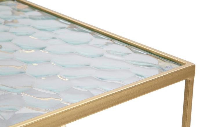 Mauro Ferretti Glassy Set van 2 tafels in goud metaal en glas