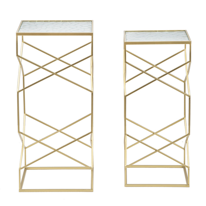 Mauro Ferretti Glassy Set van 2 tafels in goud metaal en glas