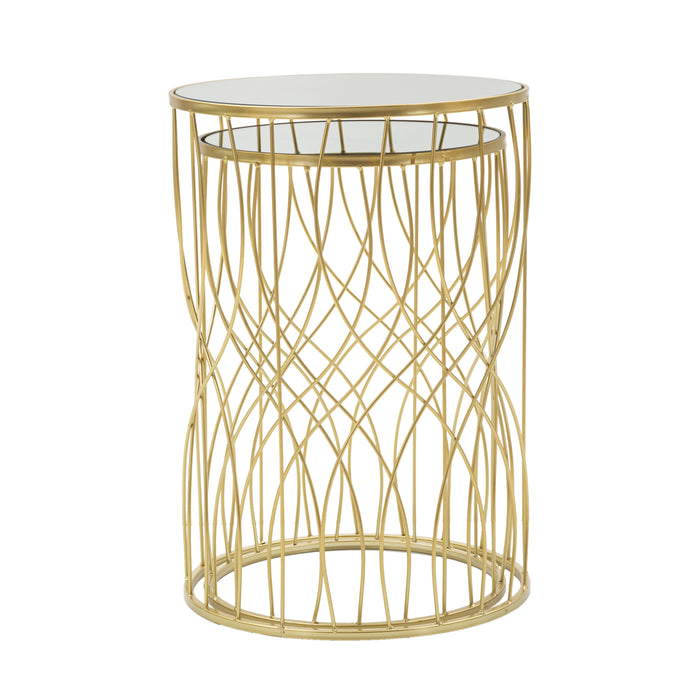 Mauro Ferretti Ligne Set van 2 tafels in metalen en gouden spiegel