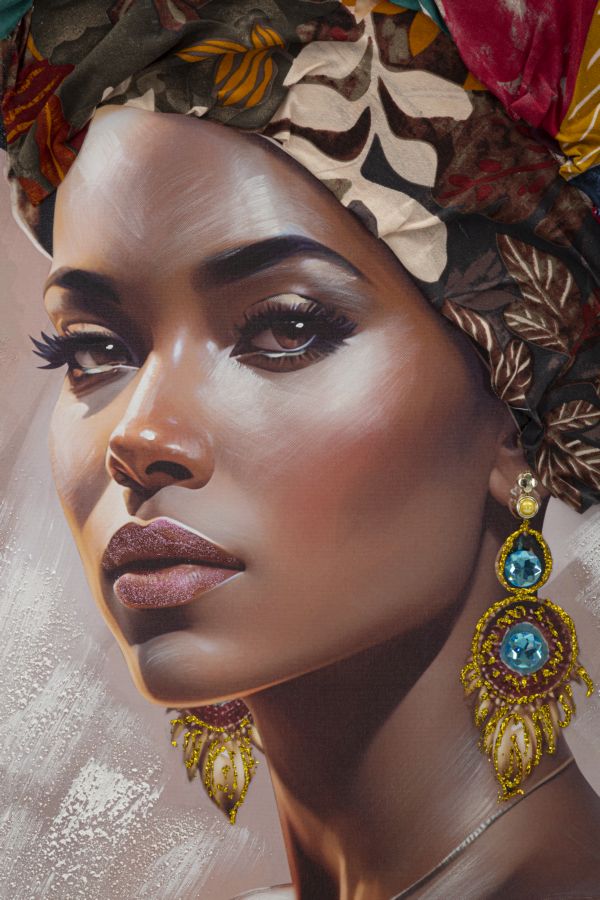 Mauro Ferretti Schilderij op canvas veelkleurige vrouw met frame