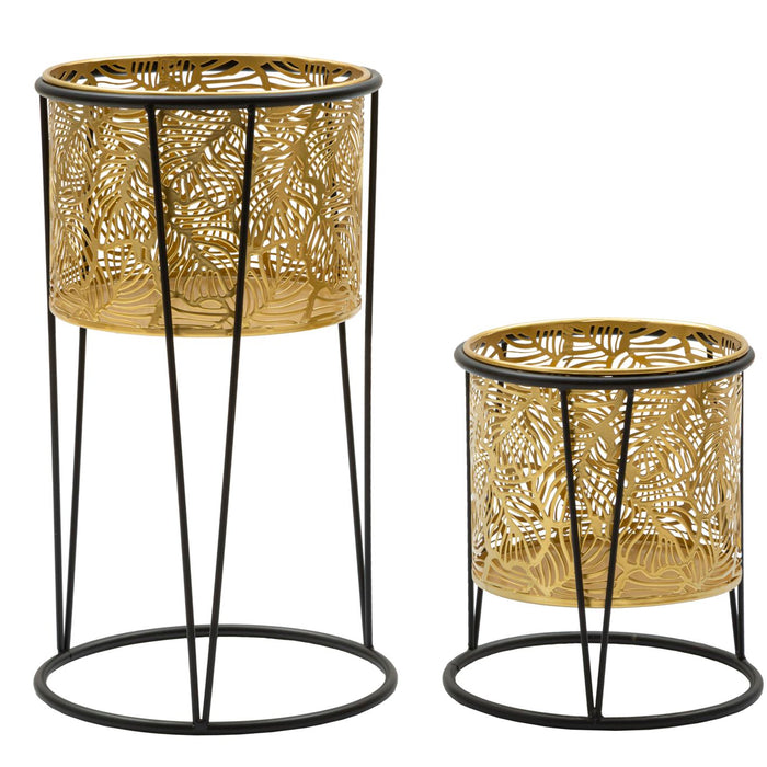 Mauro Ferretti Leavy Set van 2 pothouders in goud en zwart metaal