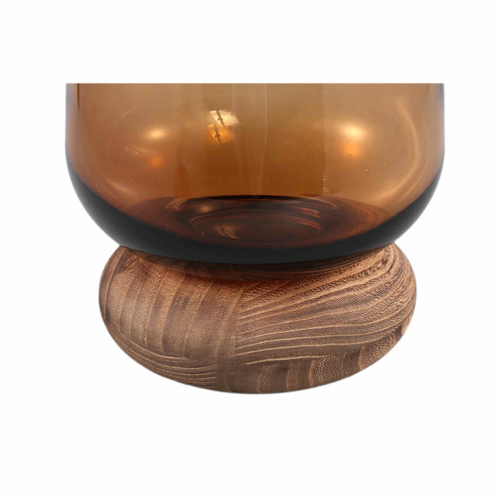 PTMD Jessey Brown glass vase on wooden foot L