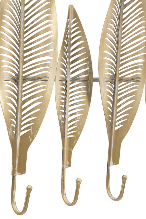 Mauro Ferretti  Wandkapstok in gouden metalen bladeren 7 haken