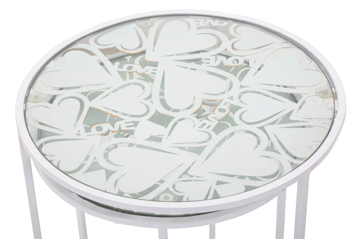 Mauro Ferretti Hearts Set van 2 tafels in wit metaal met vlinders