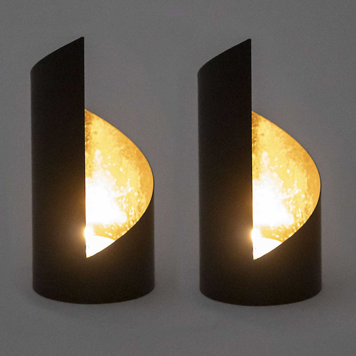 SVJ Windlichten Rond - 8 x 8 x 18 cm - Metaal - Zwart|Goud - Set van 2