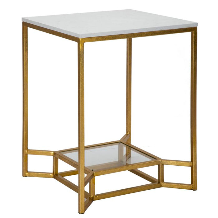 Mauro Ferretti Marble Tafel in goud metaal met witte bovenkant