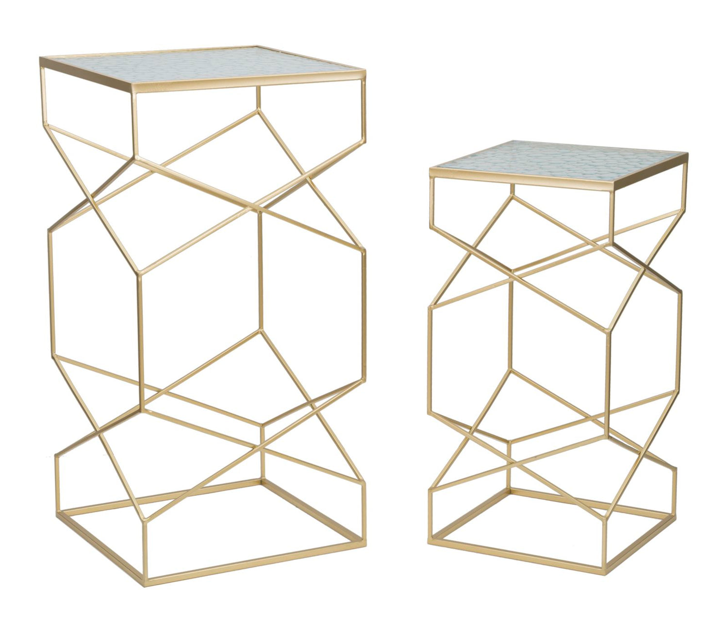 Mauro Ferretti Glassy Set van 2 tafels in goud metaal en glas