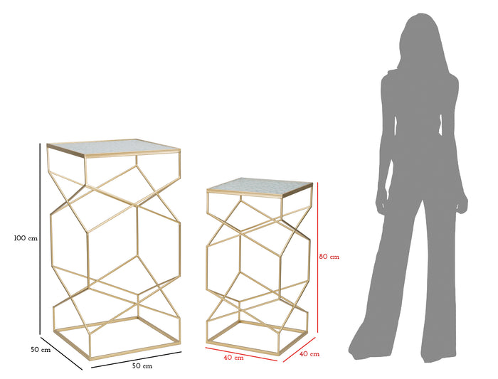 Mauro Ferretti Glassy Set van 2 tafels in goud metaal en glas