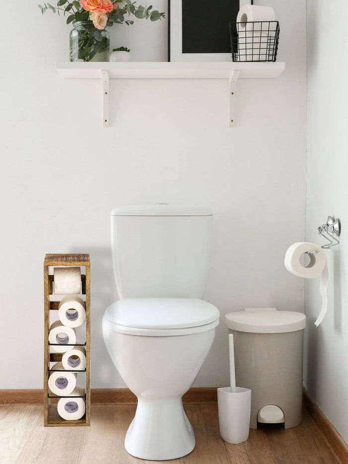 SVJ Toiletpapierhouder Rechthoekig - 17 x 17 x 65 cm - Hout - Bruin