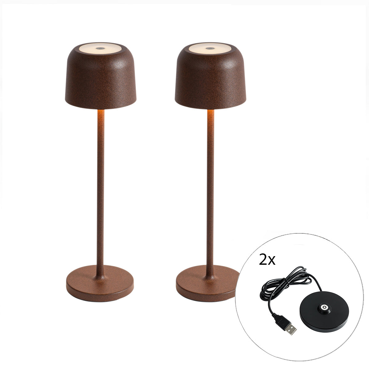 QAZQA Set van 2 tafellampen mushroom roestbruin incl. laadstation -