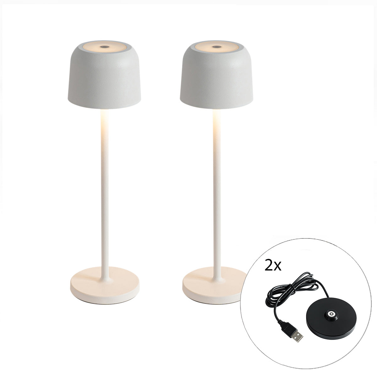 QAZQA Set van 2 tafellampen mushroom off white incl. laadstation -