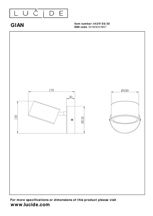 Lucide GIAN Wandlamp - Zwart