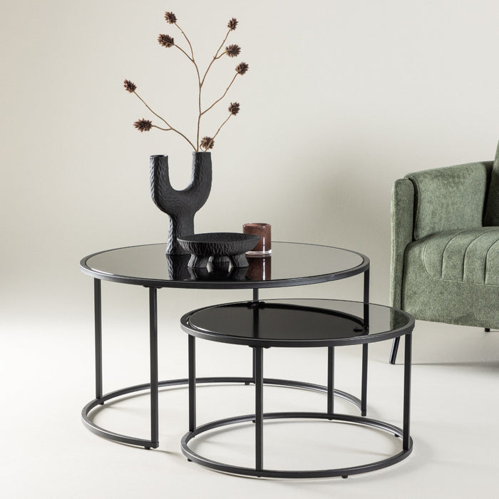 Fjôrd - Salontafel Zwart Ø79,5 + Ø59,5cm - Glas - Twin