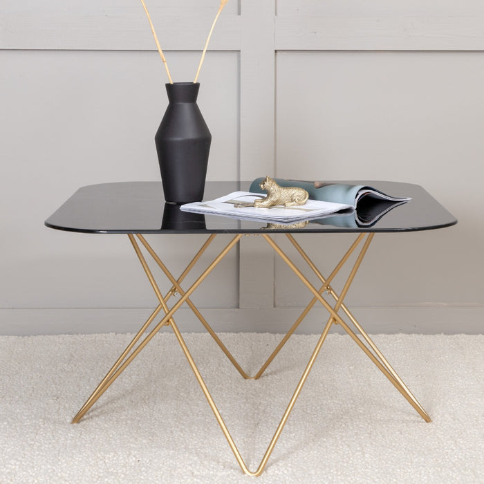 Fjôrd - Salontafel Goud Marmerlook 80cm - Glas - Tristar