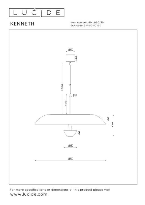Lucide Premium KENNETH Hanglamp - Zwart