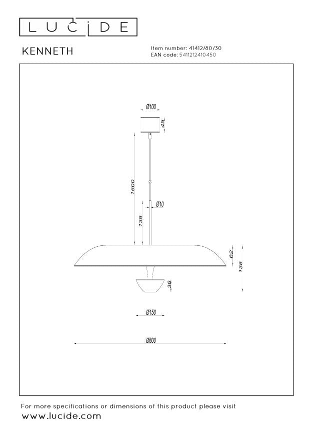 Lucide Premium KENNETH Hanglamp - Zwart