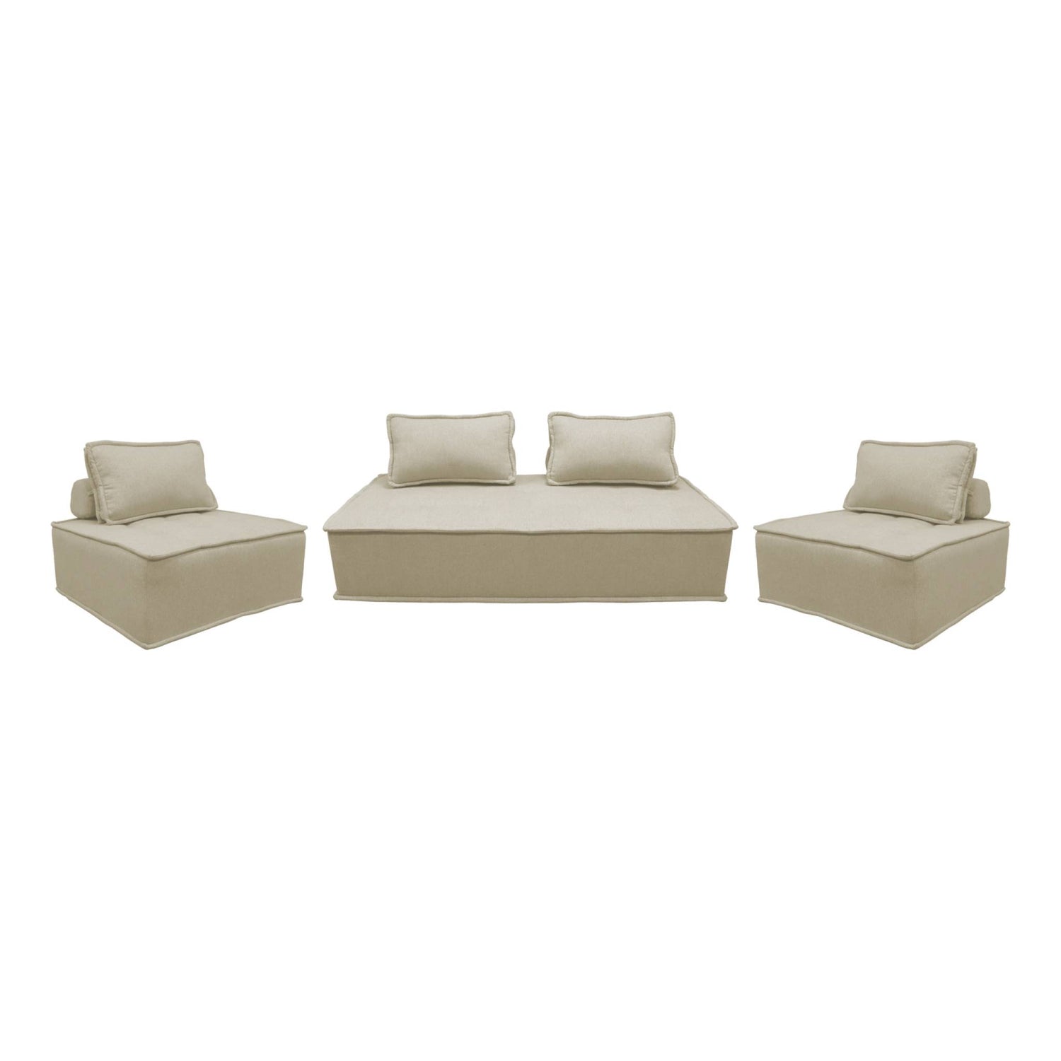 sweeek - Set van 2 fauteuils met 2-zitsbank in stof, met kussen