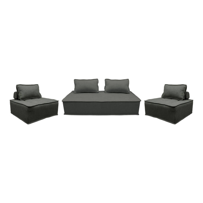 sweeek - Set van 2 fauteuils met 2-zitsbank in stof, met kussen